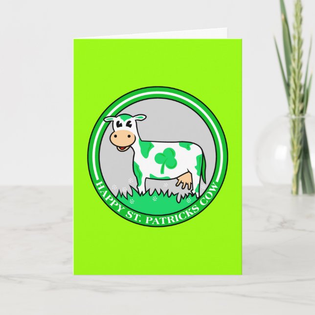 Tarjeta Feliz Día de San Patricio, Vaca Shamrock (Anverso)