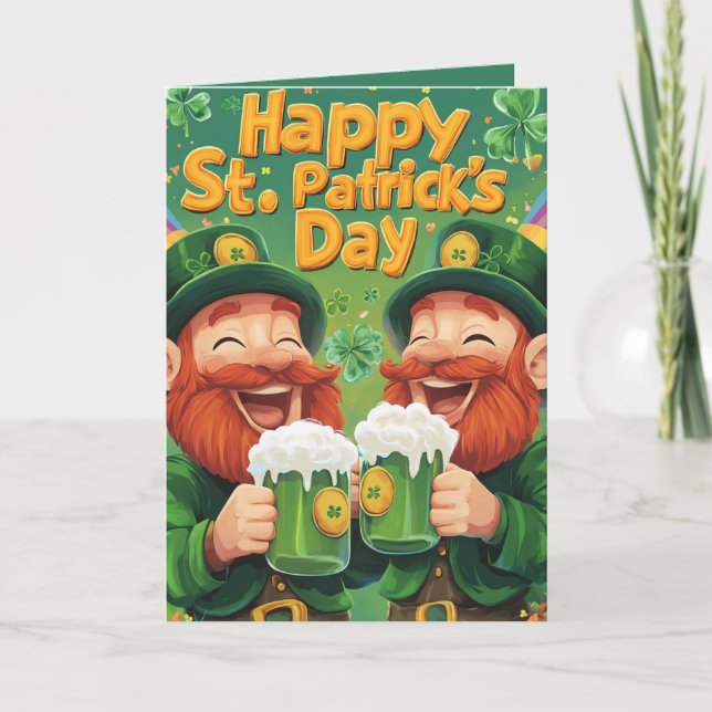 Tarjeta Feliz día de San Patricio y feliz duende (Anverso)