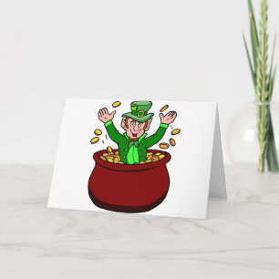 Tarjeta Feliz Día De San Patrón Leprechaun Pot De Monedas