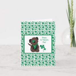 Tarjeta Feliz Día de San Patrón Perro Cuatro Hojas Verde