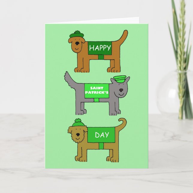 Tarjeta Feliz Día de San Patrón Perros de Caricatura (Anverso)