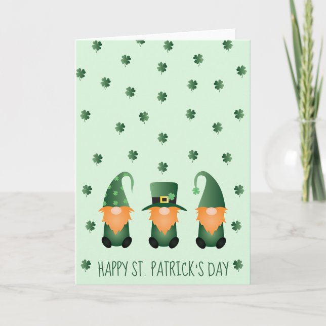 Tarjeta Feliz Día de San Patrones Gnomes Naranja Verde (Anverso)
