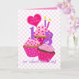 Tarjeta Feliz Día de San Valentín 13 cumpleaños para Chica