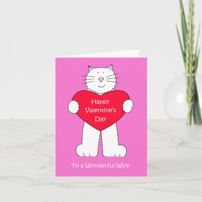 Tarjeta Feliz Día de San Valentín a un gato blanco Persona (Anverso)