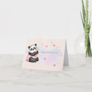 Tarjeta Feliz Día de San Valentín acuarela Corazón Panda B