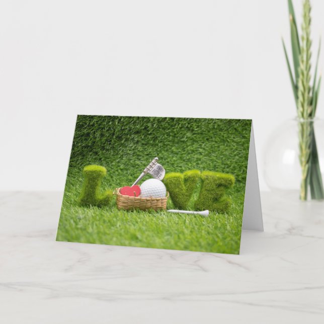 Tarjeta Feliz día de San Valentín al golfista con golf de  (Anverso)