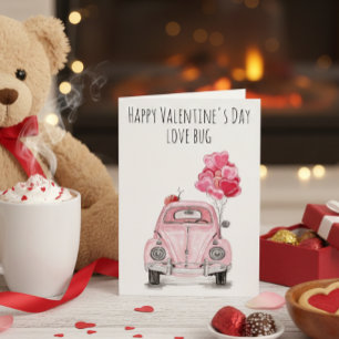 Tarjeta Feliz Día de San Valentín amor Bug globos de auto 