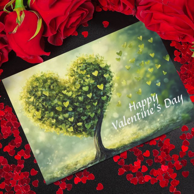Tarjeta Feliz día de San Valentín Árbol Verde Corazón (Subido por el creador)