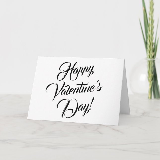 Tarjeta Feliz Día de San Valentín blanco y elegante guión (Anverso)