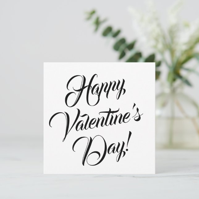Tarjeta Feliz Día de San Valentín blanco y elegante guión (Anverso de pie)