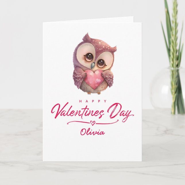 Tarjeta Feliz día de San Valentín búho lindo (Anverso)