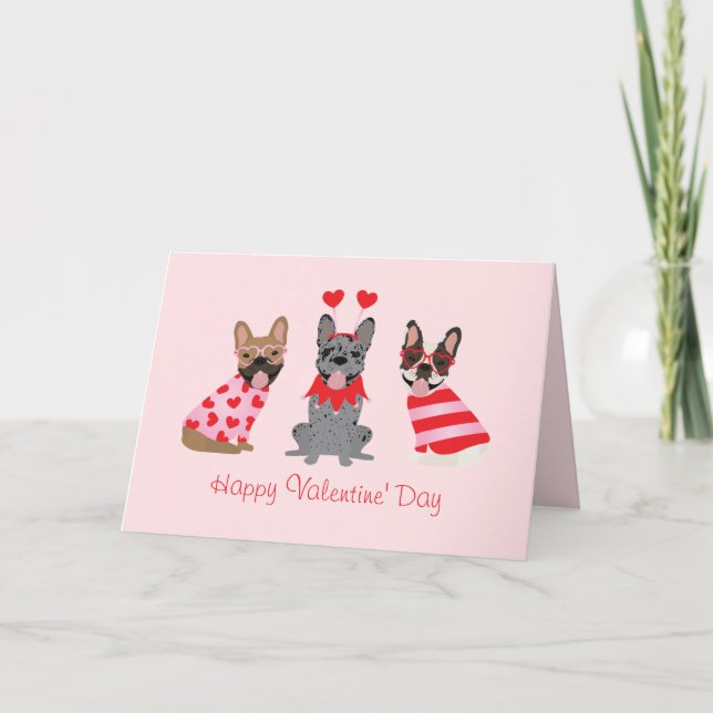 Tarjeta Feliz Día de San Valentín Bulldoges franceses (Anverso)