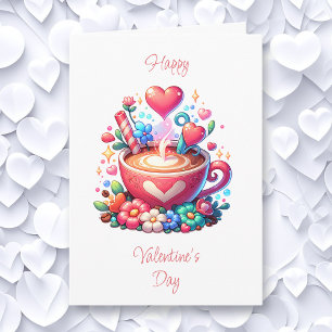 Tarjeta Feliz Día de San Valentín   Café y corazón