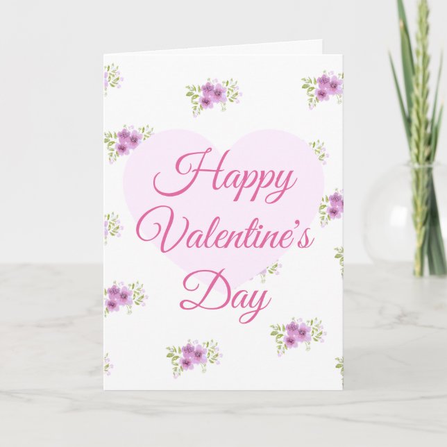 Tarjeta Feliz Día de San Valentín con Corazón y Fl (Anverso)