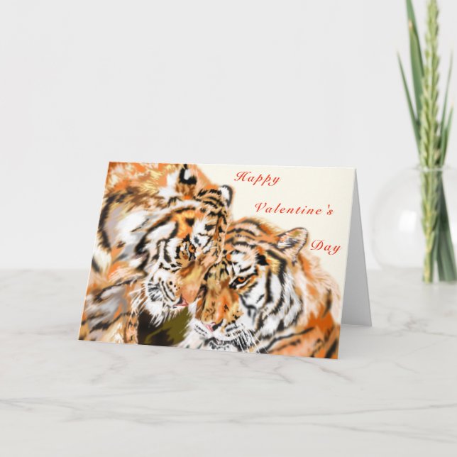 Tarjeta Feliz Día de San Valentín con dos tigres - Amor (Anverso)