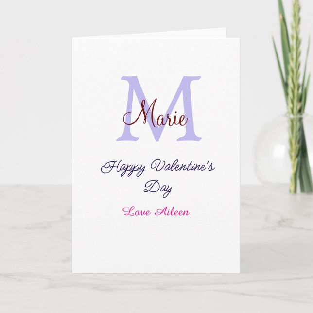 Tarjeta Feliz día de San Valentín con monograma rosa paste (Anverso)