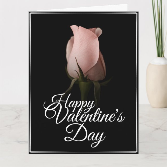 Tarjeta Feliz día de San Valentín con rosa rosa (Anverso)