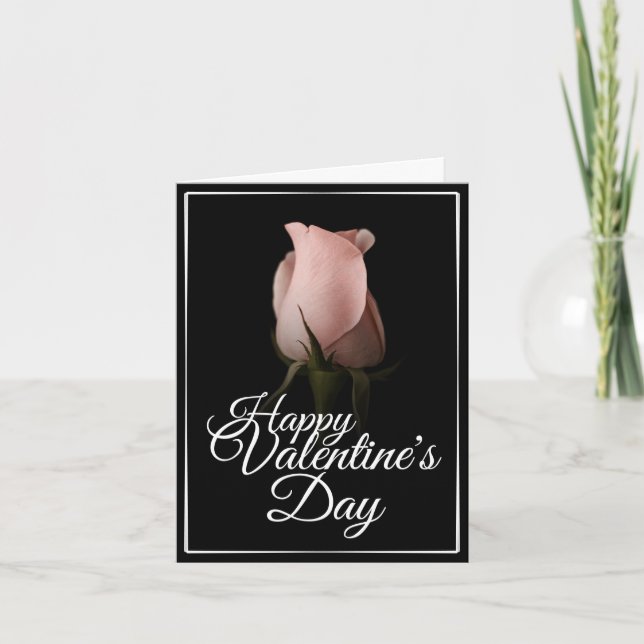 Tarjeta Feliz Día de San Valentín con rosa rosado (Anverso)