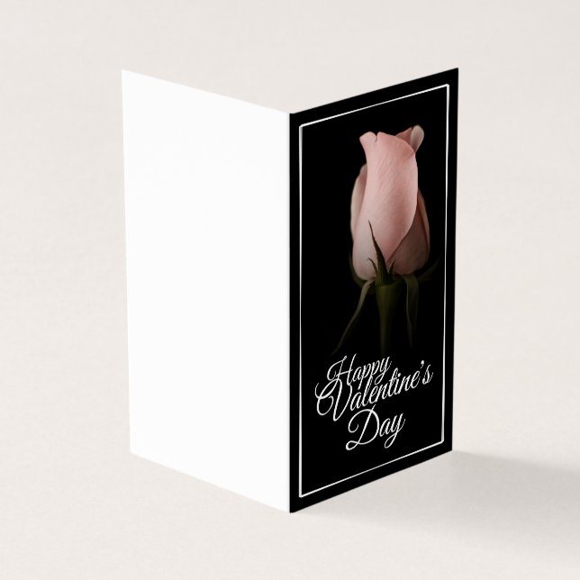Tarjeta Feliz Día de San Valentín con rosa rosado (Exterior)