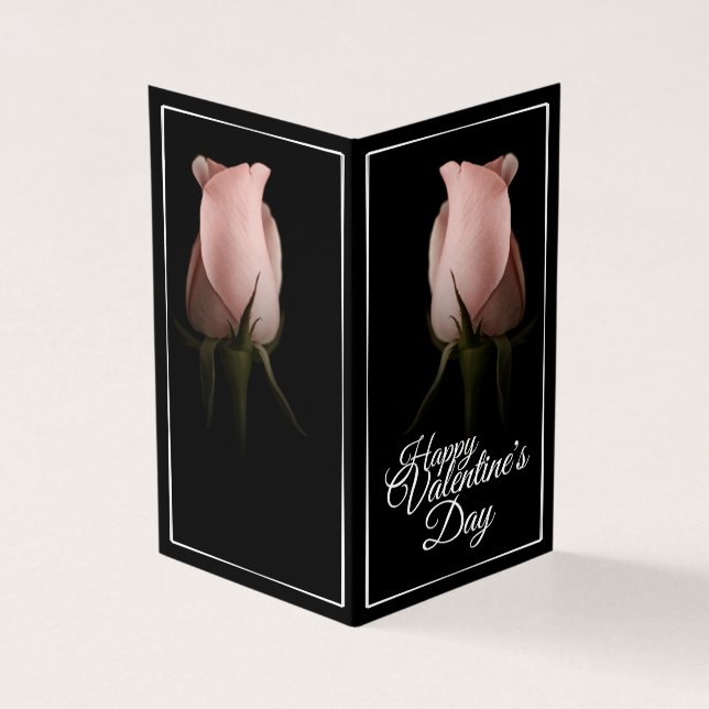 Tarjeta Feliz Día de San Valentín con rosa rosado (Exterior)