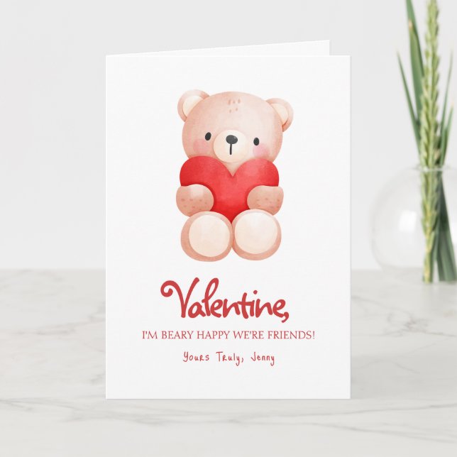 Tarjeta Feliz Día de San Valentín con un Oso Adorable (Anverso)