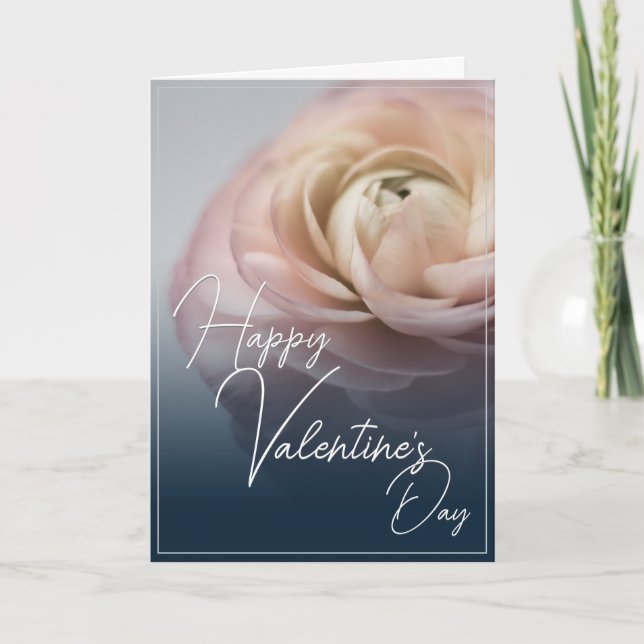 Tarjeta Feliz Día de San Valentín con una gran rosa rosa r (Anverso)