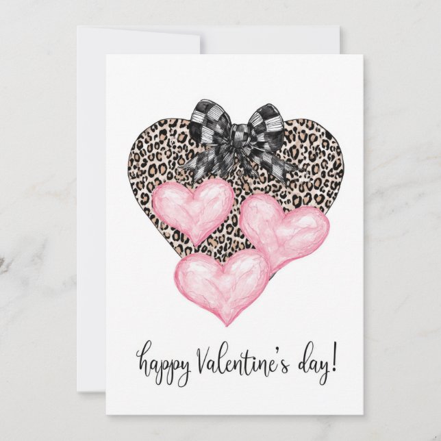Tarjeta Feliz día de San Valentín – Corazón de leopardo y  (Anverso)