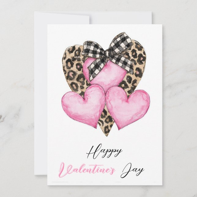 Tarjeta Feliz día de San Valentín – Corazón de leopardo y  (Anverso)