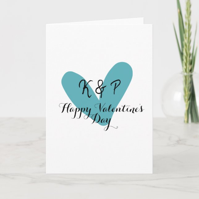 Tarjeta Feliz día de San Valentín corazón turquesa nombre  (Anverso)