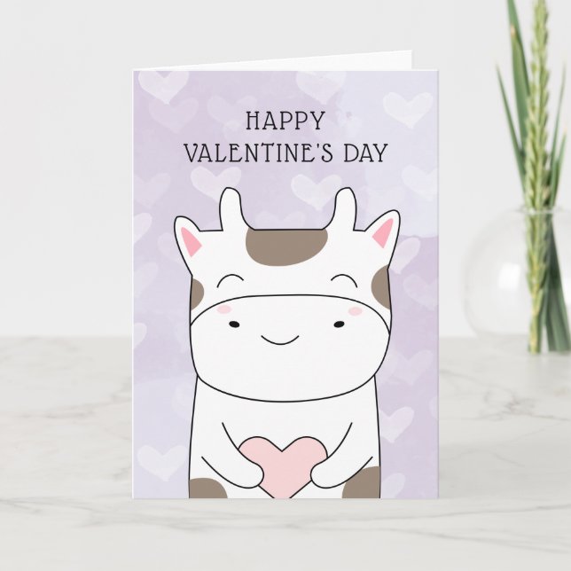Tarjeta Feliz Día de San Valentín | Corazones de vaca luna (Anverso)