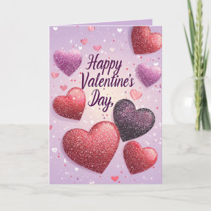 Tarjeta Feliz día de San Valentín Corazones Purpurina tarj