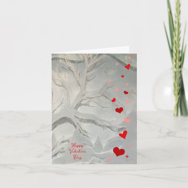 Tarjeta Feliz Día de San Valentín, corazones y estrellas (Anverso)