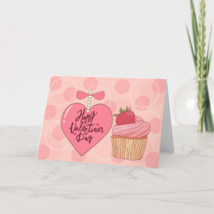 Tarjeta Feliz día de San Valentín Cupcake de Fresa