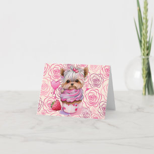 Tarjeta Feliz Día de San Valentín Cupcake Perro Rosas
