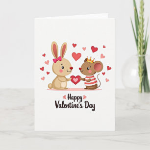 Tarjeta Feliz Día de San Valentín de Conejo y Rató