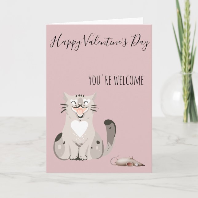 Tarjeta Feliz día de San Valentín de Gato Divertido (Anverso)
