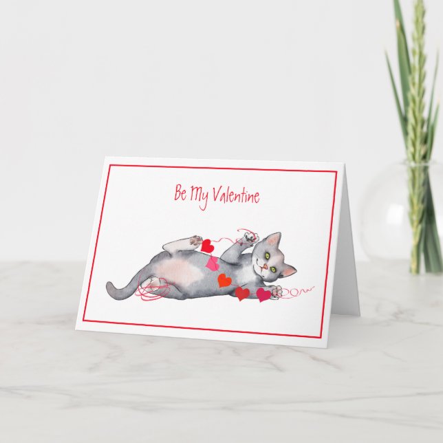 Tarjeta Feliz Día de San Valentín del gato (Anverso)
