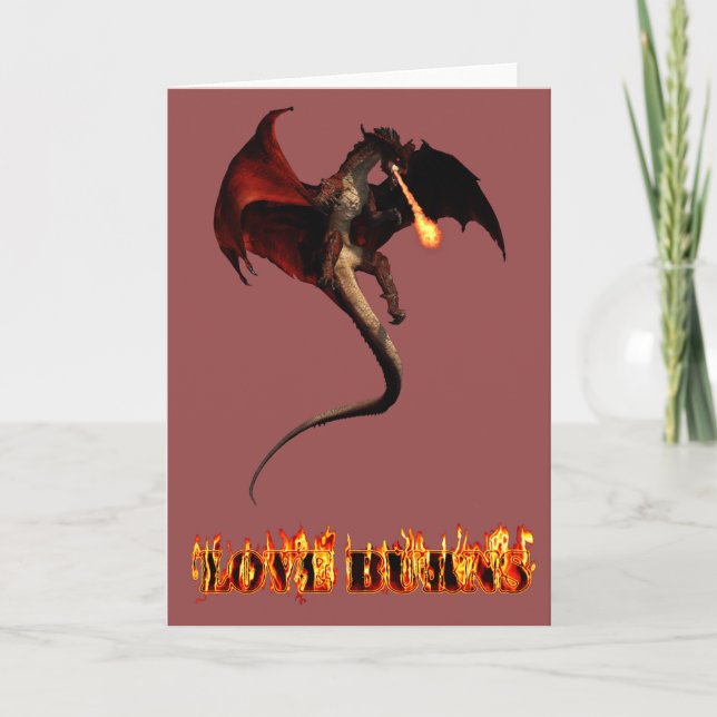 Tarjeta Feliz día de San Valentín Dragón Rojo Amor Arde (Anverso)