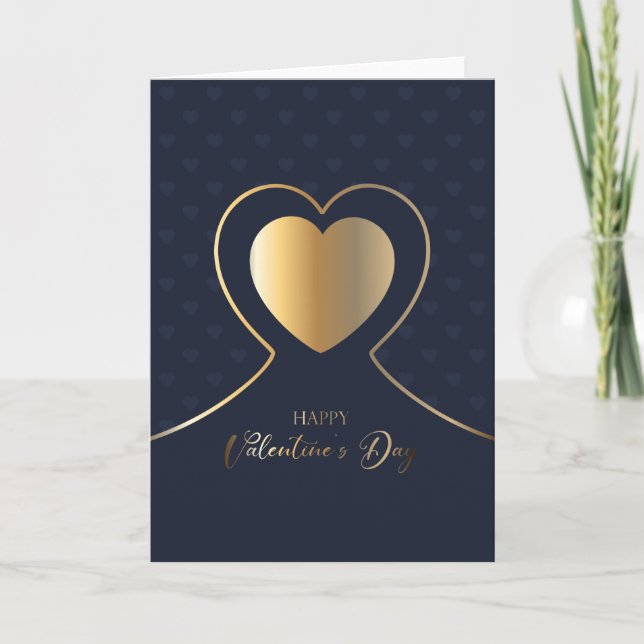 Tarjeta Feliz día de San Valentín | Elegante azul y dorado (Anverso)