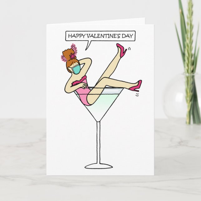 Tarjeta Feliz Día de San Valentín en una máscara de la car (Anverso)