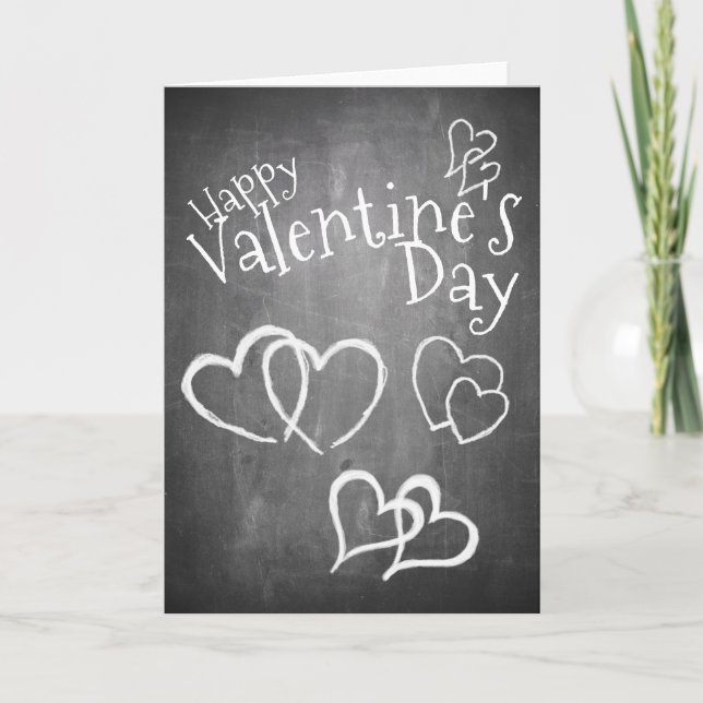 Tarjeta Feliz Día de San Valentín en una pizarra (Anverso)