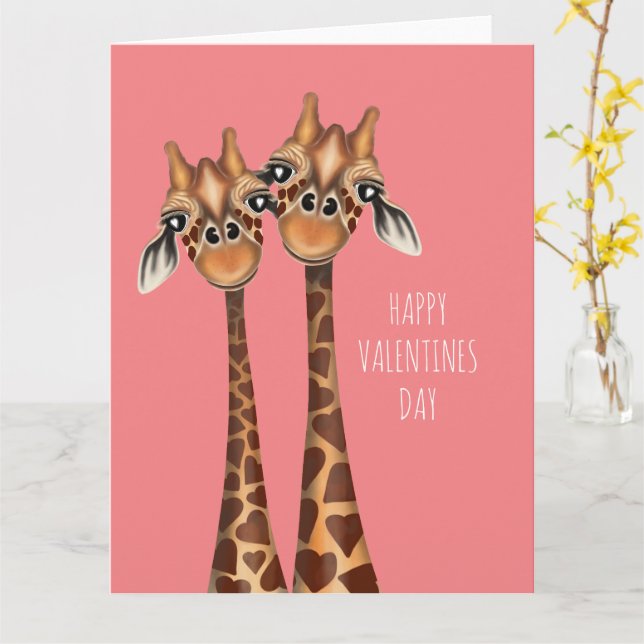 Tarjeta Feliz Día de San Valentín - Encantadoras jirafas (flor amarilla)