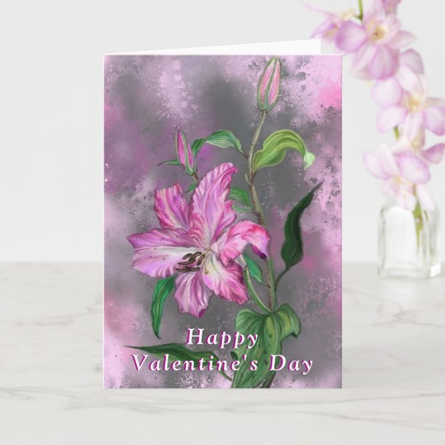 Tarjeta Feliz Día de San Valentín - Flor Lirio Púrpura (Orquídea)