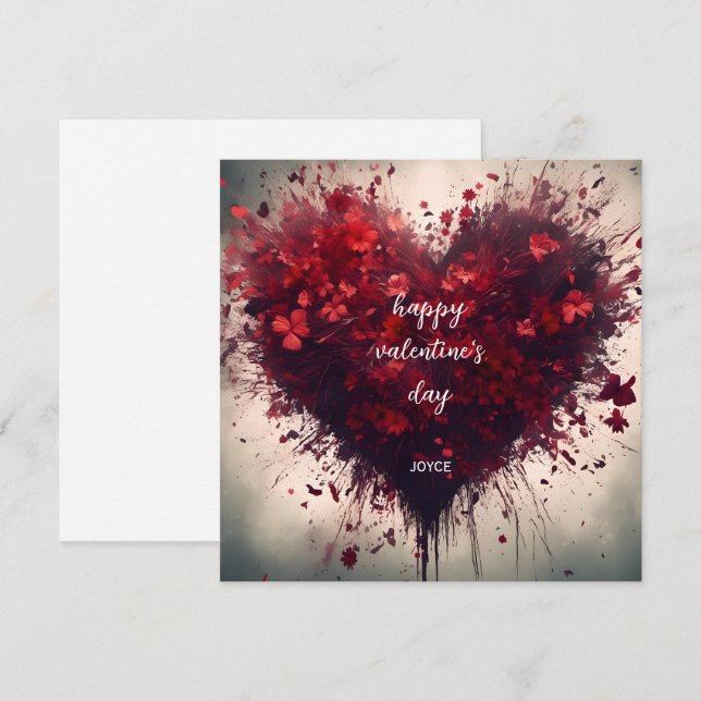 Tarjeta Feliz Día de San Valentín - Flores rojas llenas de (Anverso / Reverso)