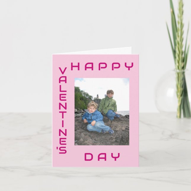 Tarjeta Feliz Día de San Valentín, foto rosa editable de f (Anverso)