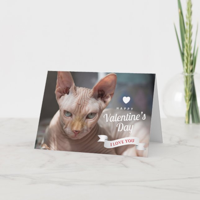 Tarjeta Feliz Día de San Valentín | Gato sin pelo Sphynx (Anverso)