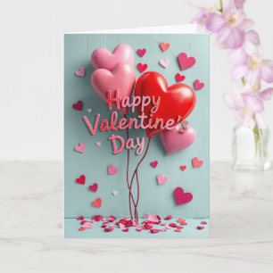 Tarjeta Feliz día de San Valentín globos corazón 3D