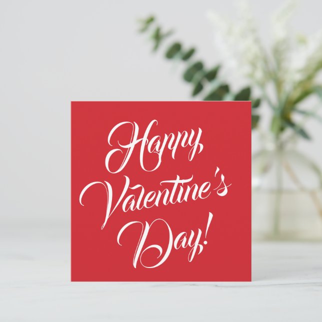 Tarjeta Feliz Día de San Valentín guión elegante rojo blan (Anverso de pie)