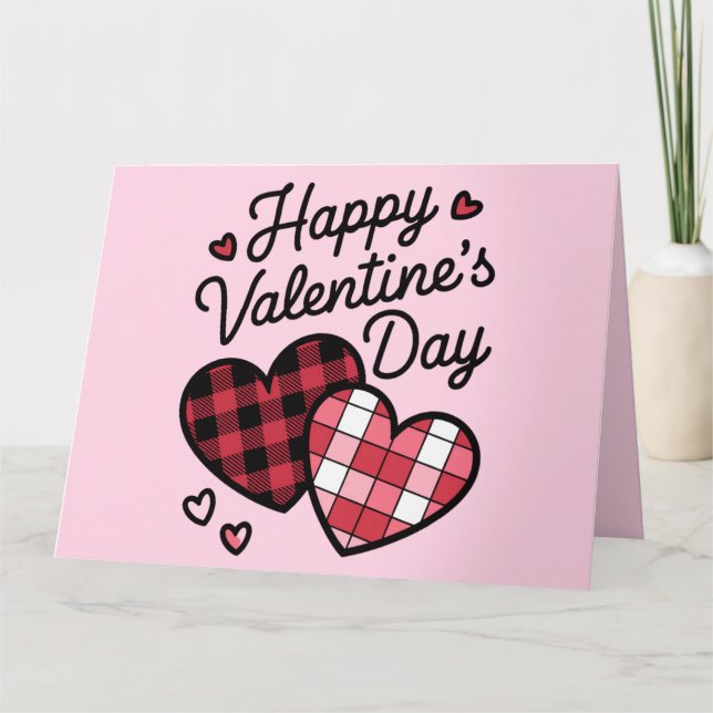 Tarjeta Feliz Día de San Valentín Leopard Plaid Love Heart (Anverso)