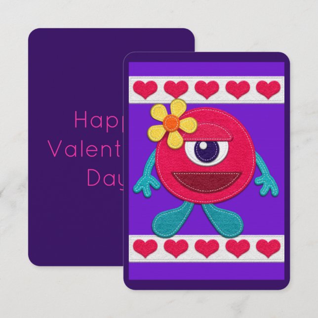 Tarjeta ¡Feliz Día de San Valentín! Monstruo caprichoso (Anverso / Reverso)